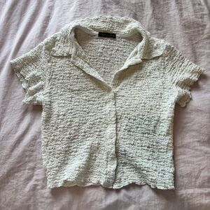 Chic Textured Cream Button-Down Shirt